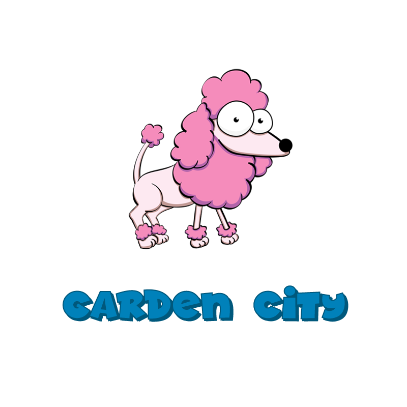 garden city wordart graphic with pink poodle cartoon