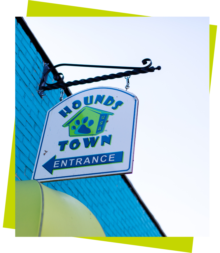 Pet Taxi 2 hounds town store entrance sign